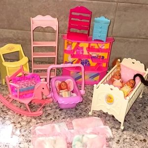 Vintage mattel barbie furniture bundle & 3 babies